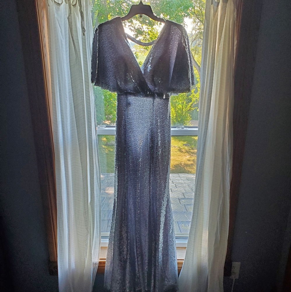 Long Formal Silver Sequins Dress